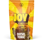 Fleur CBD Diesel Tonic aux saveurs herbacées et de fraise, cultivée en hydroponie, évoquant finesse et fraîcheur.