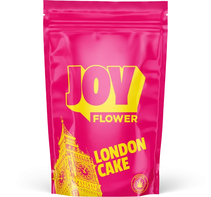 Fleur CBD London Cake avec ses notes fruitées et gourmandes, évoquant un dessert innovant et savoureux.